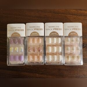 Set Of 4 Dashing Diva Magic Press Short Nails - Purple, Pink, White, Gold
